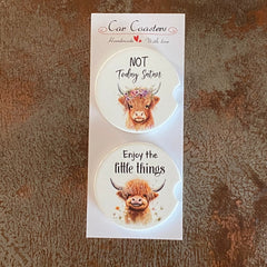 Highland Cow Sayings Car Coaster