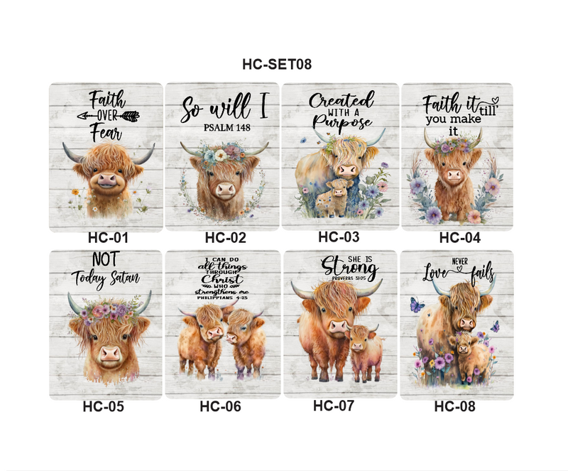 Highland Cow Metal Signs (5"x7") - Set