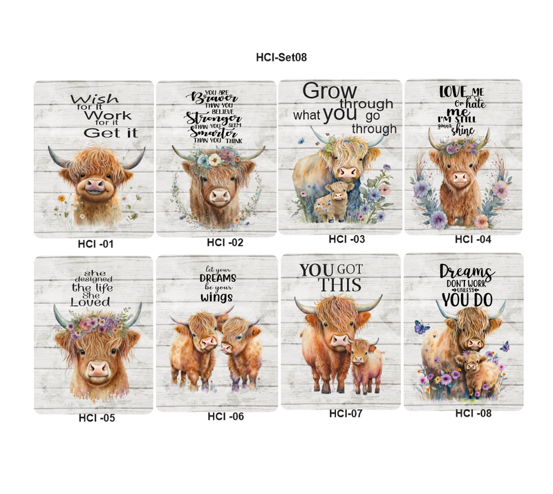 Highland Cow Inspirational Metal Signs (5"x7") - Set