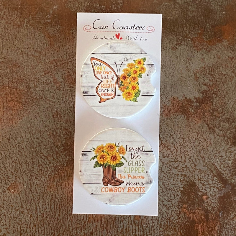 Sunflower - Cowboy Boots Car Coaster