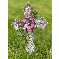 Filigree Cross with Flower Stake
