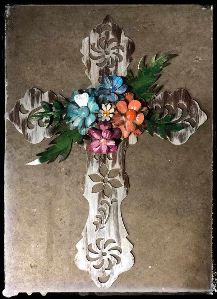 Filigree Cross with Flowers Wall Art