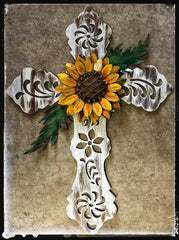 Filigree Cross with Sunflower Wall Art