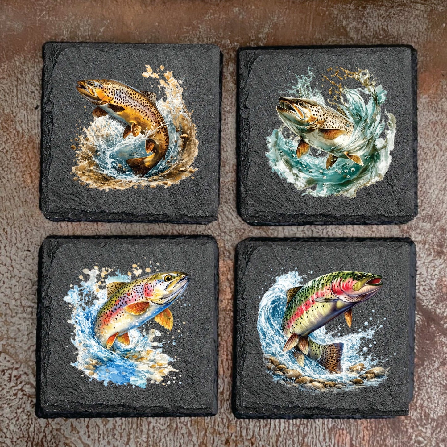 Detailed Fish Coaster Fish Slate Coaster Set | Cut-N-Rust