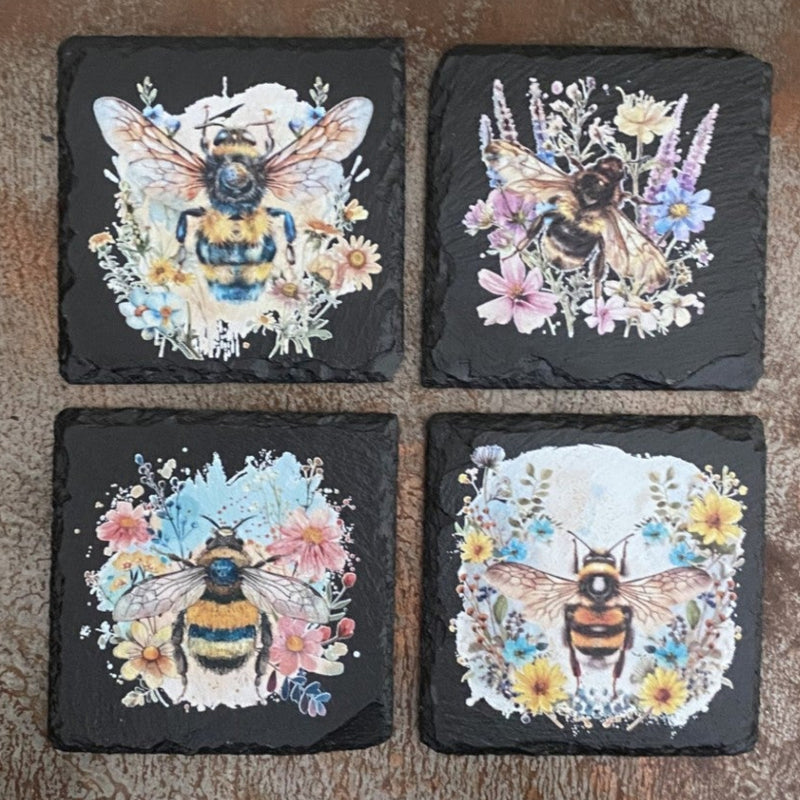 Bee Slate Coaster Set