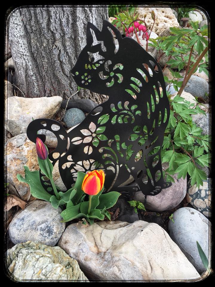 Black Filigree Cat Yard Ornament | Cut-N-Rust